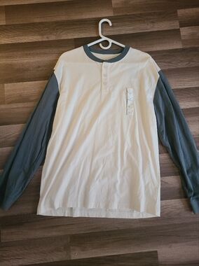 Goodfellow & Co White Henley with Slate Blue Trim